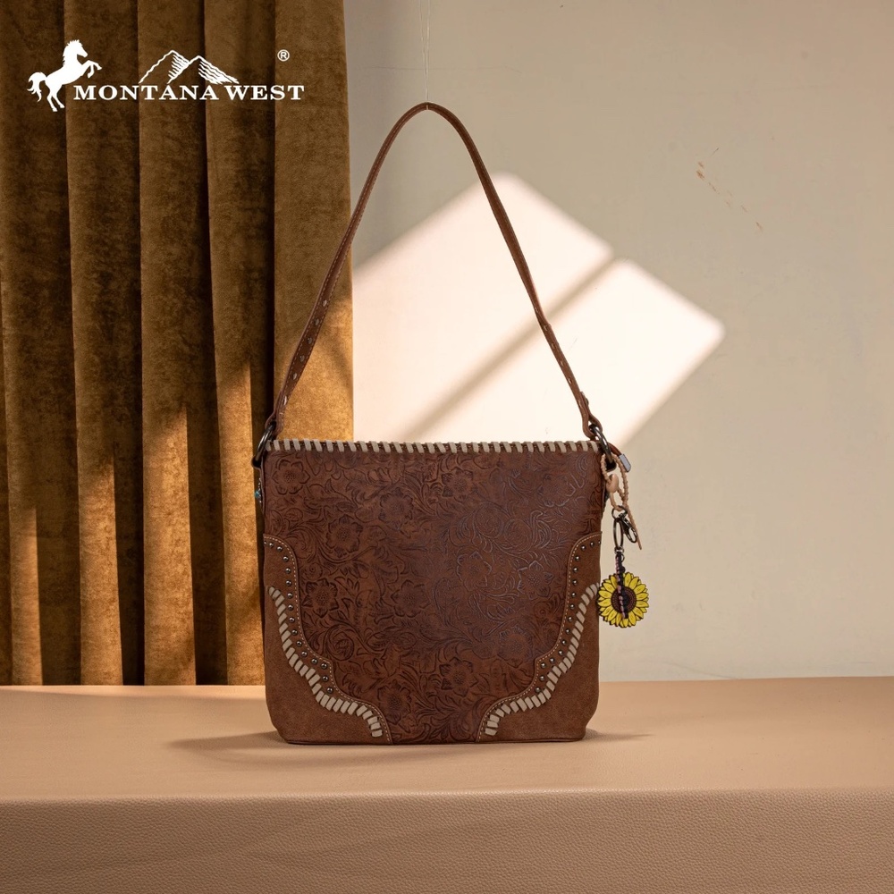 Montana West Embossed Collection Hobo Shoulder Bag Brown